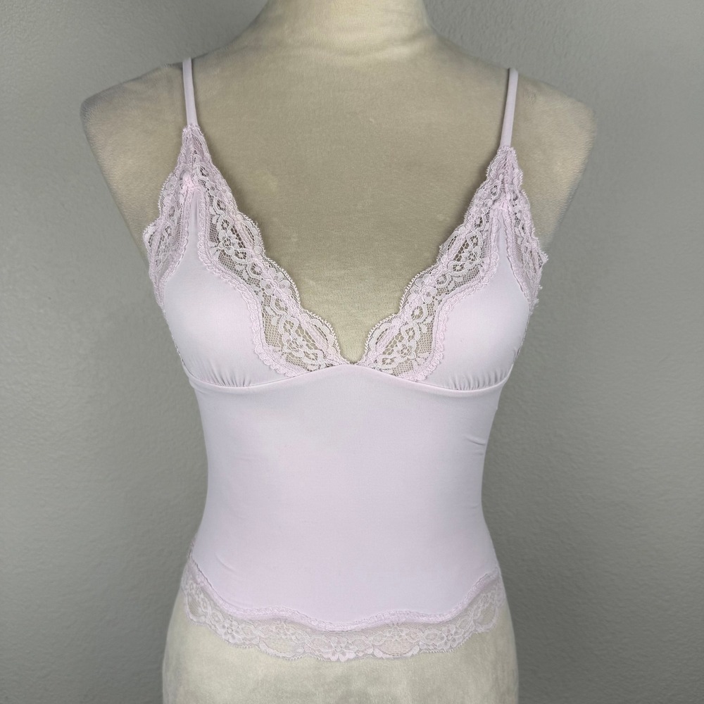 KATCH ME Light Pink Lace Trim Cami Top Adjustable Straps Stretchy Size Small